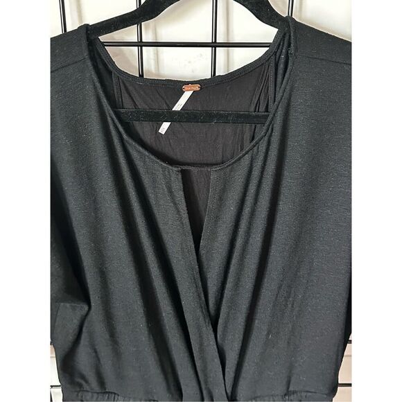 Free People Maxi Ruched Dress Womens M Black V-Neck Drawstring Baggy - Picture 8 of 12